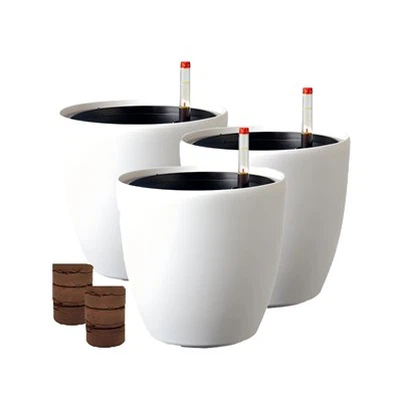 Pakuotėje 3 savaime laistantys plastikiniai puodai